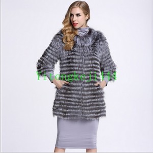 100-Real-Genuine-Natural-Silver-Fox-Fur-Coat-Jacket-Womens-Fur-Winter-Outwear