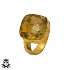 Size 8.5 - Size 10 Adjustable Lemon Quartz 24K Gold Plated Ring GPR249