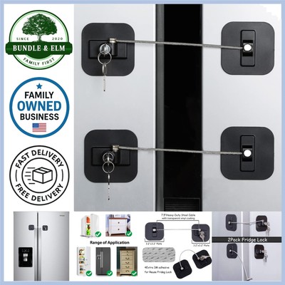 Refrigerator Locks 2 Pack Child Safety Heavy Duty Steel Keys Freezer Cabinet