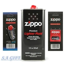 Zippo 12 oz Can Fuel Fluid And 2 Value Pack ( 6 flints And 1 Wick) New