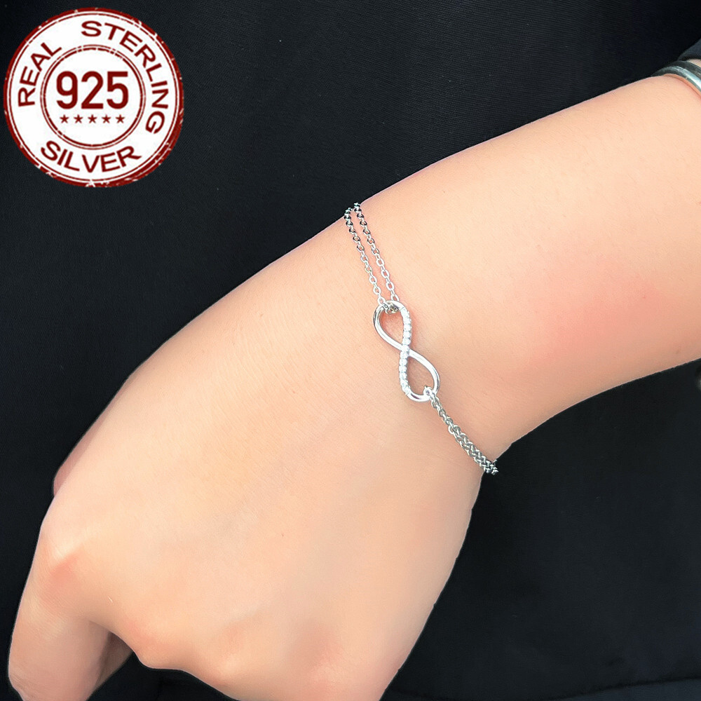 Elegant Cubic Zircon Infinity Charm 925 Sterling Silver Chain