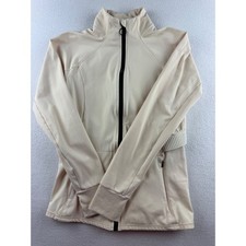 Fabletics Womens Cream Full Zip Athletic Jacket Mock Neck Thumbholes Beige S