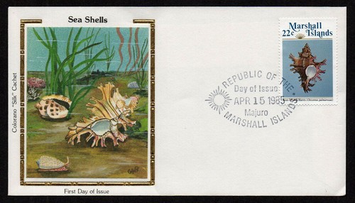MARSHALL ISLANDS, SCOTT # 65-69, COLORANO SILK FDC COVERS SET - SEA SHELLS 1985 - Picture 6 of 6