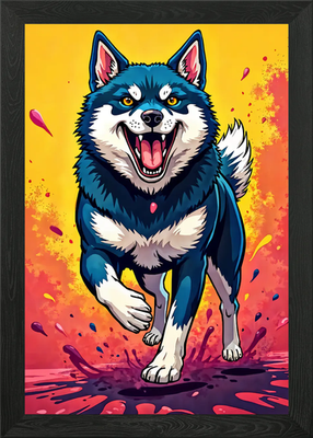 #ad Blue Husky Running Framed Wall Art Poster Canvas Print Picture GBP 8.99