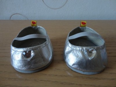 Build A Bear Workshop Bären Schuhe Ballerina Silber Glitzer Herz