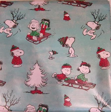 Peanuts Charlie Brown Snoopy Blue Gift Wrapping Paper FOLDED  25 SQ Feet