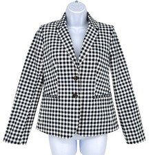 J. Crew Gingham Preppy Office Blazer Suit Jacket Navy Blue White Size XS NWOT