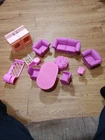 Vintage 1988 Barbie Pink  Doll Furniture Sofa  Big Set