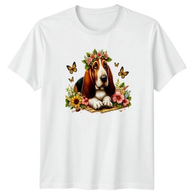 Basset Hound Hund mit Blumen Damen T-Shirt Basset Hound Tierbesitzer Muttertag