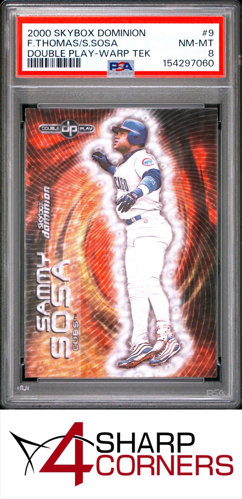 2000 SKYBOX DOMINION DOUBLE PLAY WARP TEK #9 SAMMY SOSA-FRANK THOMAS POP 4 PSA 8
