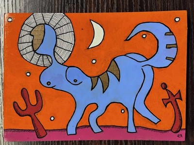e9Art 7x5 'after sunset the mirage lingered' outsider art brut abstract desert