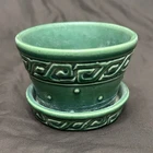 McCoy USA Green Ceramic Planter w/ Attached Saucer, Vintage Art Pottery