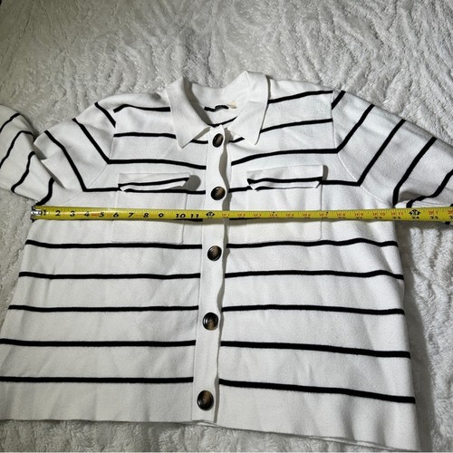 Tahari Size XL White Black Stripe Cropped Boxy Lightweight Sweater Business Chic - Picture 8 of 11