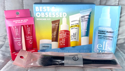 ELF Best & Obsessed skincare kit, Lip Balm Duo, Thirst Drops, & Bonus Brush