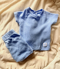 Ribbed Cotton Baby 2pc Short Sleeve T-Shirt & Shorts Set Blue 0-3 Months