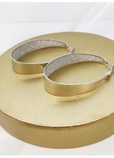 Modern Large Silver Tone Glitter Hoop Earrings