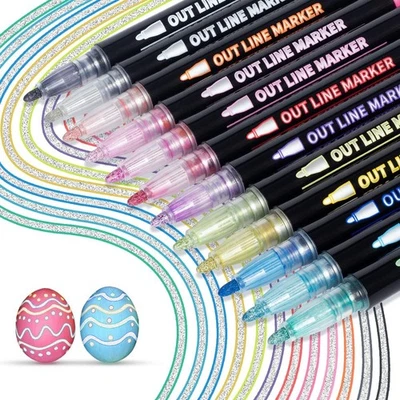 APOGO ANYUKE Outline Marker Pens - 12 Metallic Glitter Pens for Card Crafting, Double