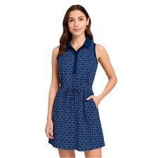 TALBOTS Sporty Cinch Waist Mini Dress MED Blue Stretch Pockets Preppy Athleisure