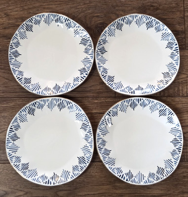 Lenox BLUE BAY Dinner Plates IKAT Set of 4 Porcelain Blue White 10.25'' NEW
