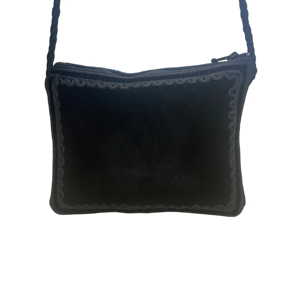 Bolso Bandolera Mujer Terciopelo Negro Floral Bordado con Cierre de Cremallera Foto 4 de 4