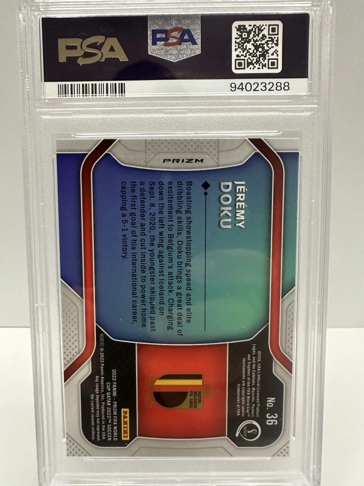 2022 Panini Prizm World Cup Qatar Jeremy Doku New Era Silver PSA 8 - Image 4 of 4