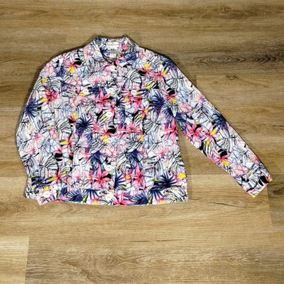 Drapers And Damons Jacket Large Denim Artsy Colorful Floral Coastal Grandma