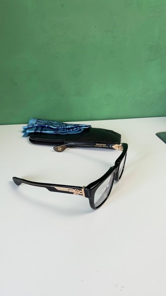 CHROME HEARTS BOX OFFICER BLACK GOLD 18KGP GLASSES 56MM Like New 