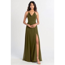 Jenny Yoo Lissa Olive Long Chiffon Bridesmaid Dress Size 12