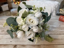 White Roses Bridal Bouquet Faux Flowers Wedding 