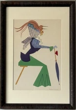 VINTAGE MID CENTURY MODERN ABSTRACT CUBISM MIXED MEDIA PAINTING SIGNED CURRY 60s