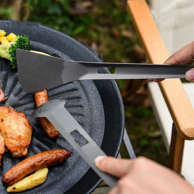 Titanium Alloy 2 in 1 Tong Spork Spatula Shovel Camping BBQ All-In-One Utensil - Image 4 of 4