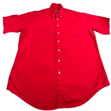 Vintage Woolrich Shirt Men Large Red Flare Button Down Short Sleeve 100% Cotton
