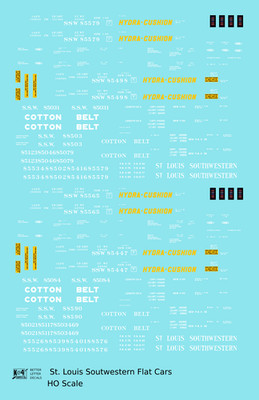 K4 HO Scale Decals Cotton Belt SSW Flat Car White and Yellow
