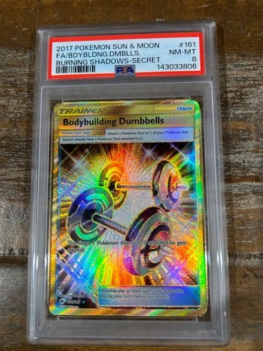 POKEMON 2017 Sun Moon Burning Shadows Full Art BODYBUILDING DUMBBELLS #161 PSA 8
