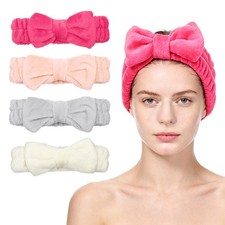 4Pcs Spa Headbands, Soft Flannel Bow Facial Headband for Women, Color Set 2