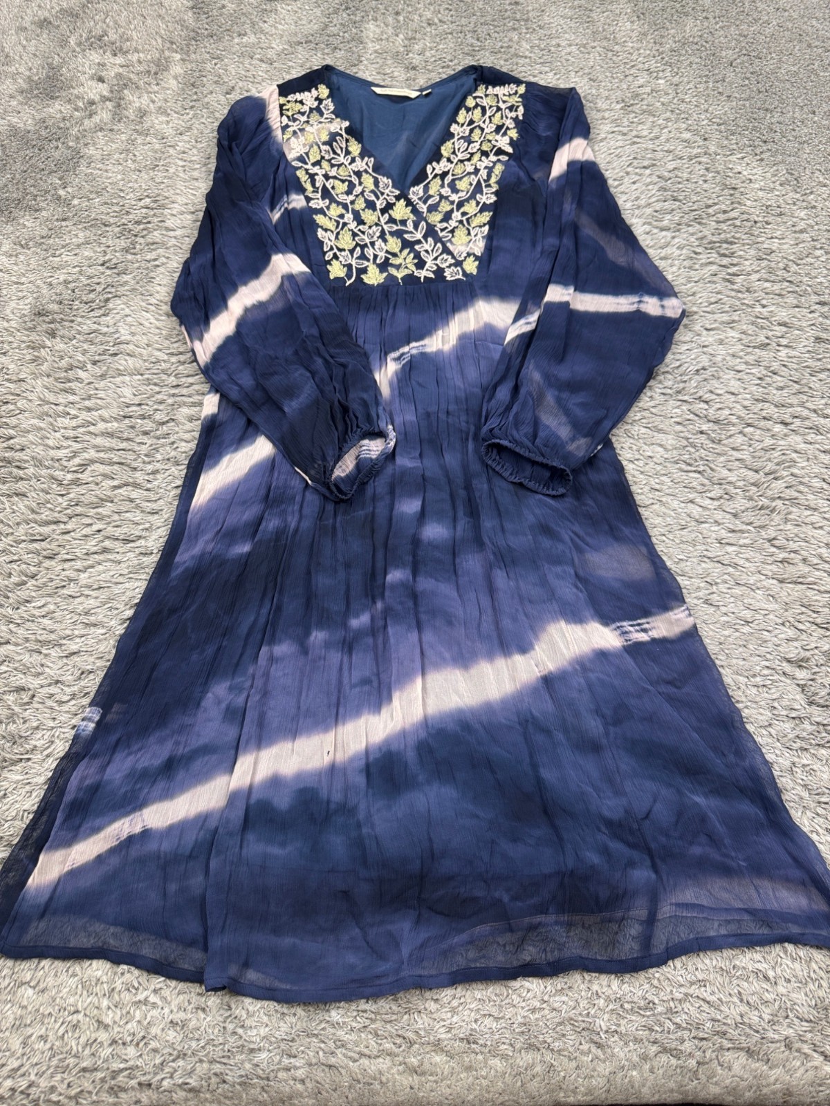 Soft Surroundings Dress Women Medium Himalaya Tie Dye Floral Embroidered Maxi