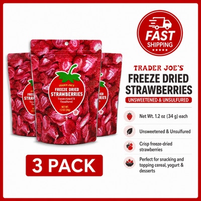 3 Packs Trader Joe's Freeze Dried Strawberries Unsweetened Unsulfured 1.2oz Each