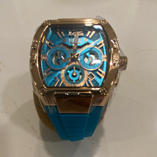 Lige Cushion Analog Watch Blue Dial Gold Tone Case Blue Silicone Strap