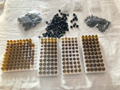 Over 200 Ct Small Tiny Empty Dark Brown Glass Vials Bottles , Caps, 3 Sizes New