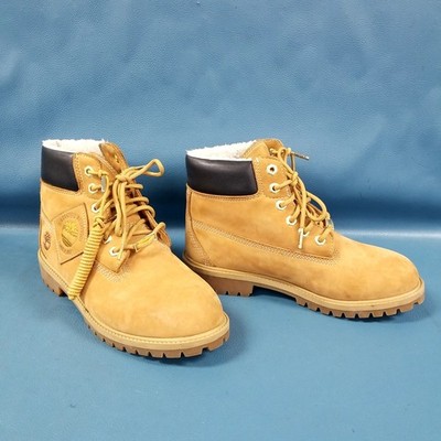 Timberland Tan Leather Fuzzy Lined Lace-Up Waterproof Boots Boys Youth Sz 7