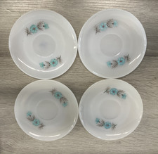 4 Vintage Fire King Bonnie Blue Floral Saucers/Plates Flowers  