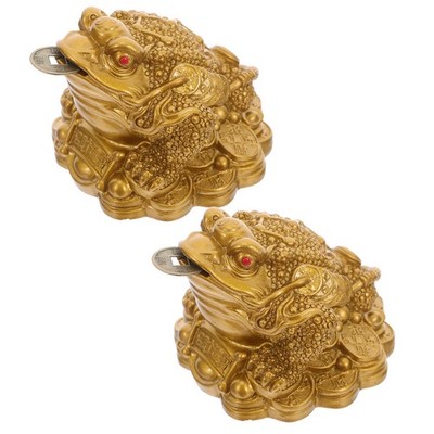 2 Pcs Froschskulpturen Statue Des Schatzbeckens Harzfrosch Krötenverzierung
