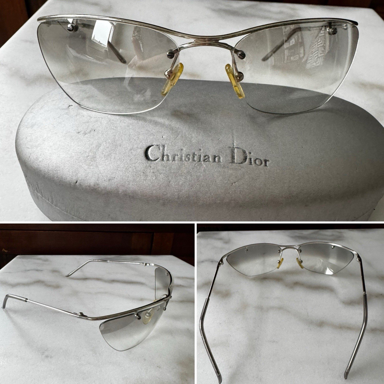 Christian Dior Flash Sunglasses Silver Frame Gray Lens Women YB7NN Authentic