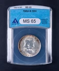 1952-S Franklin Half Dollar 50c ANACS MS65 Thin Holder ANA682