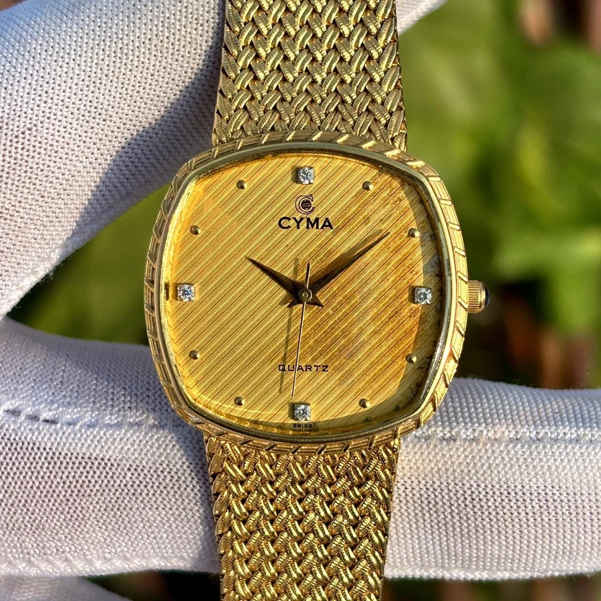 Rare Vintage Cyma Linen Textured Patina Dial Swiss Made  display picture 1