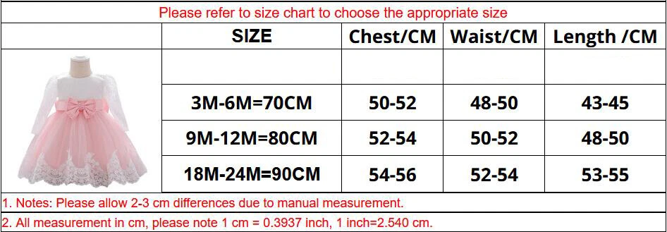 Newborn Long Sleeve Baby Girls Dress Party Wedding Bow Lace Infant Baptism Dress - Image 2 of 4