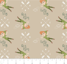 Disney's Peter Pan Tinkerbell Let's Fly Beige Cotton Fabric by the Yard
