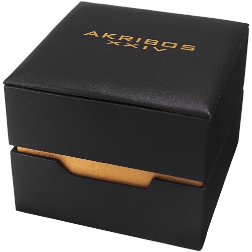 Akribos XXIV AK752BR Swiss Quartz Day Date GMT Goldtone Brown Mens Watch - Picture 4 of 4