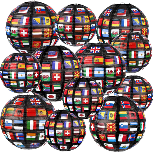 12 Pieces Flags of All Nations Paper Hanging Lanterns Sport Decorations for Birt