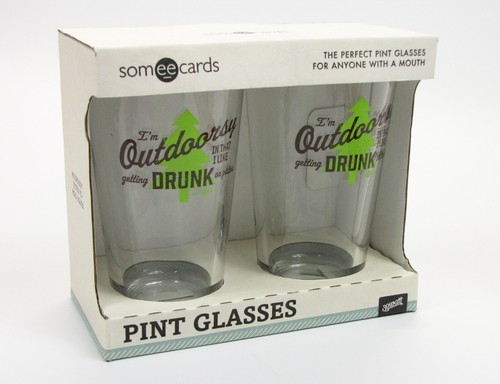 2 Someecards "I'm Outdoorsy in That I Like Getting Drunk on Patios" Pint Glasses - Picture 1 of 7